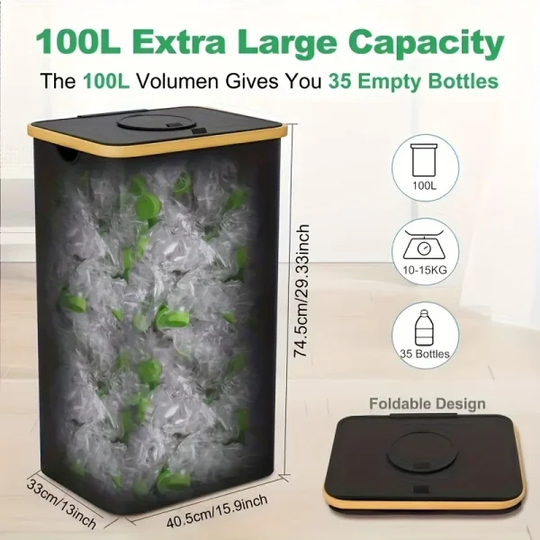 1 Bottle Collector, Odor Suppression Trash Can, Recycling Bin, Laundry Basket, Foldable, With Inner Bag 4