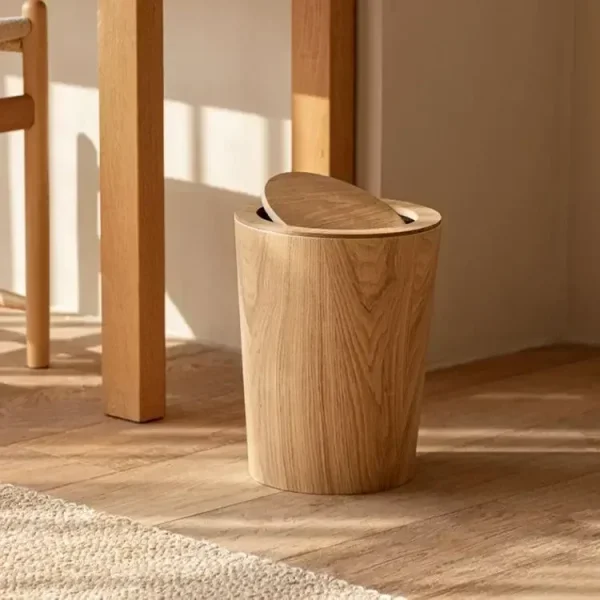 Wooden Style Minimalist Wooden Trash Bin Creative Home Homestay Hotel Living Room Bedroom with Lid Flip Paper Basket 4