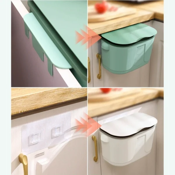 Wall Mounted Kitchen Compost Bin Multifunction Hanging Trash Can with Lid for Home Office and Bathroom Toilet Space Saving 5