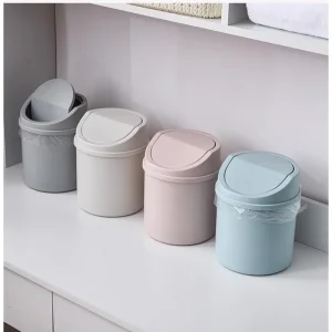 Mini Desktop Bin Small Trash Can Tube with Cover Bedroom Trash Can Garbage Can Clean Workspace Storage Box 1