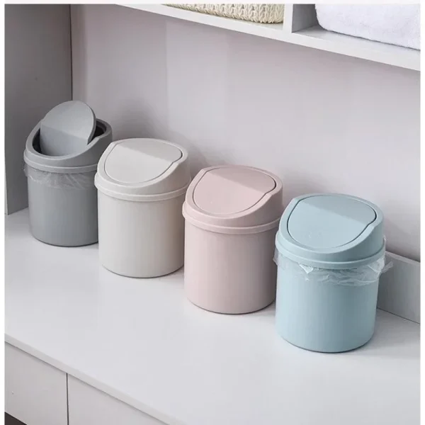 Mini Desktop Bin Small Trash Can Tube with Cover Bedroom Trash Can Garbage Can Clean Workspace Storage Box 1