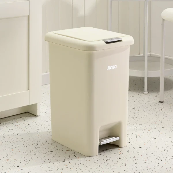 8L-20L, Kitchen Large Capacity Garbage Bin, Bathroom Foot Press Open Lid Paper Basket, Bedroom Milky White Storage Box 5