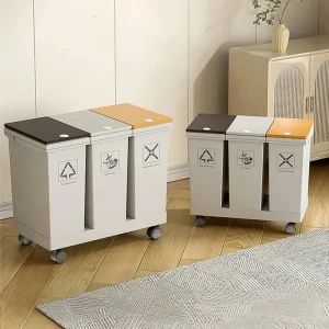 20L/24L/26L/36L/40L,Trash Can Kitchen Sorting Recycling Bin Push Type Wastebasket Dry Wet Separation with Wheel Large Household 1