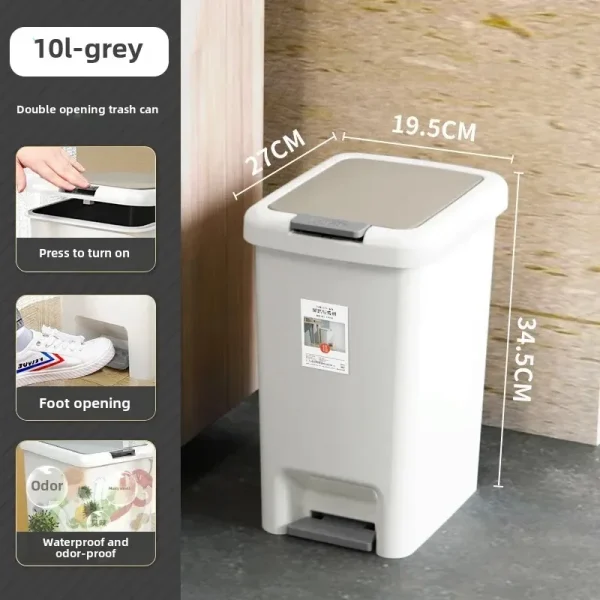 Pedal Double-Opening Trash Can Manual Square Garbage Storage Box with Lid 10L/20L Large Waste Bin Kitchen Waste 6
