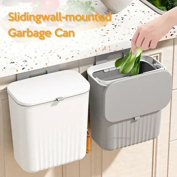 9L Wall Mounted Trash Can Household Waste Bin Hanging Bathroom Trash Can With Lid Food Garbage Bin Kitchen Accessories 2