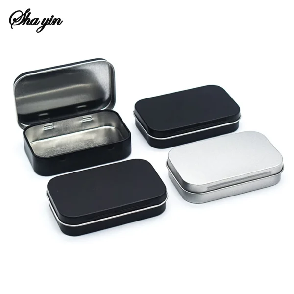 Metal Rectangular Empty Mini Tin Box Tinplate Push Candy Pill Cases Bins Jar Hinged Containers Small Organizer Storage Box 3