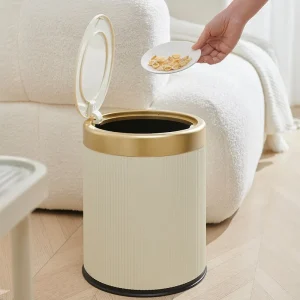 Modern Double Layered Trash Bin with Press Top Lid, White and Black, Bathroom, Office and Bedroom 1