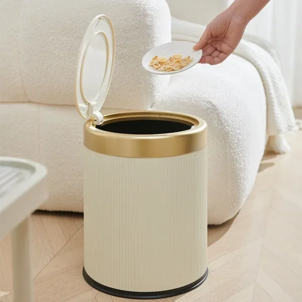 Modern Double Layered Trash Bin with Press Top Lid, White and Black, Bathroom, Office and Bedroom 1