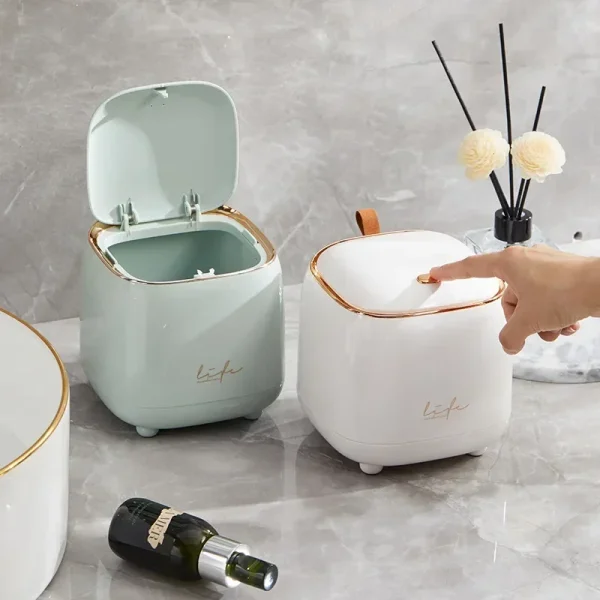 Luxury Press Touch Desktop Trash Bin ABS Double-Layer Coffee Table Pop-up Lid Waste Basket Compact Stylish Small Garbage Can 3
