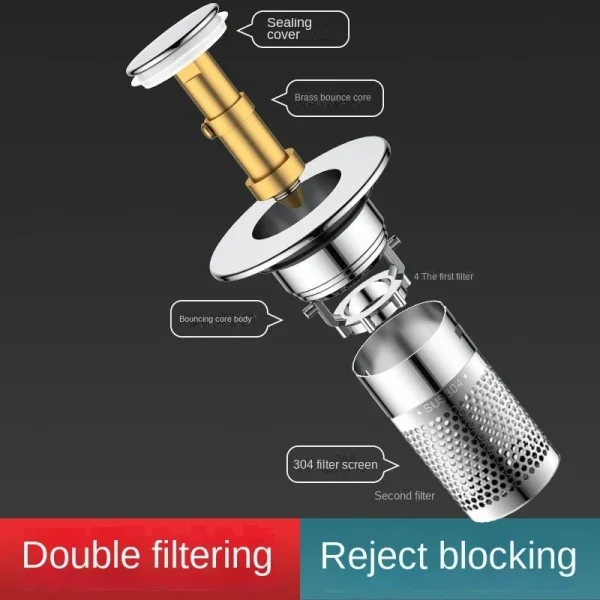 Washbasin Drain Filter Pop-Up Bounce Core Stopper Hair Catcher Shower Sink Strainer Kitchen Bathroom Accessory 4