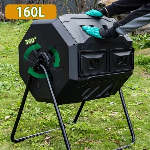 160L Courtyard Composting Bin Garden Large Capacity Fermentation Tank Box Outdoor Tipping Bucket Barrel Anti Corrosion Aerobic 1