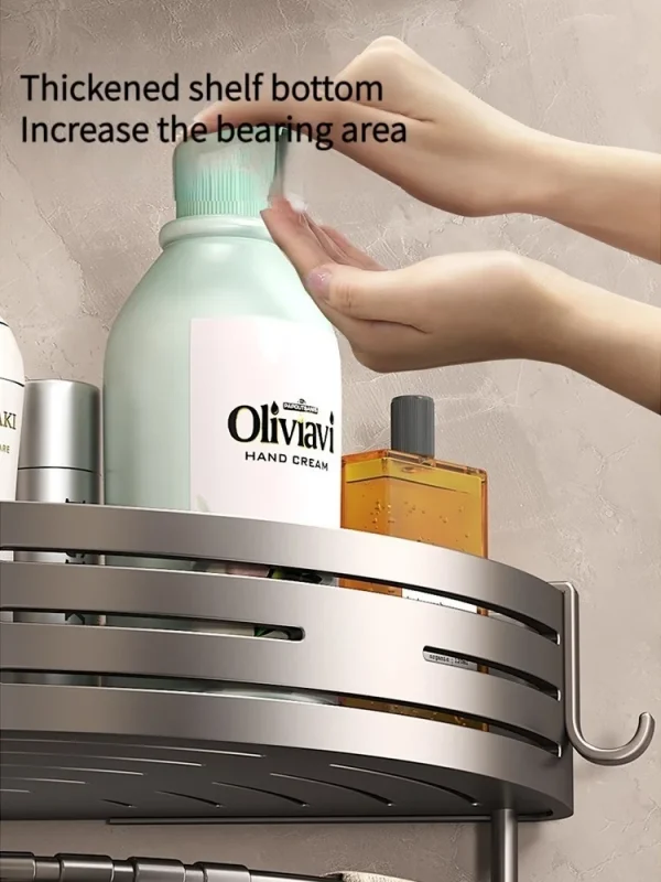 No-Drill Aluminum Bathroom Shelf Shelves Shampoo Makeup Storage Holder Kitchen Organizer Wall Mounted Bathroom Accessories 5