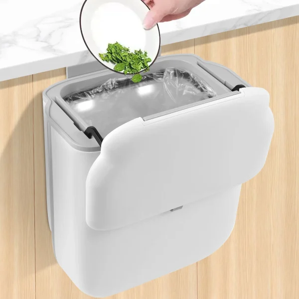 Hanging Trash Bins Kitchen Food Garbage Can with Lid Foldable Wall Mounted Trash Storage Bins Large Capacity Organizer Can 4