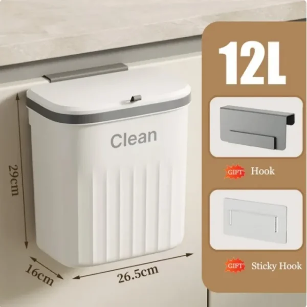 Kitchen Trash Can Wall Mounted Hanging Trash Bin With Lid Garbage Can for Cabinet Under Sink Waste Garbage Compost Bin 8.5/12L 5