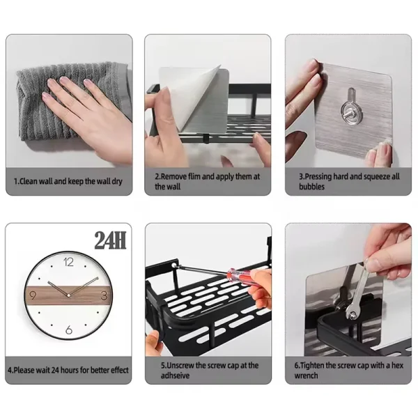 1/2/3pcs No Drill Wall Bathroom Shelf Aluminum Alloy Shampoo Rack Makeup Storage Organizer Shower Shelf Bathroom Accessories 6