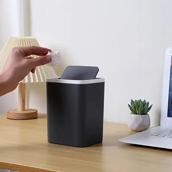 1pc Mini Square Storage Bin With Lid, Plastic Desktop Trash Can, Compact Home Desk Wastebasket With Flip Top, Small Garbage Cont 6