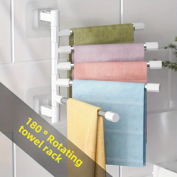 Wall Mounted Rotatable Towel Holder Rack Bathroom Accessories Aluminum Space Saver Hanging Towel Hanger 2/4/6/8 Poles 3