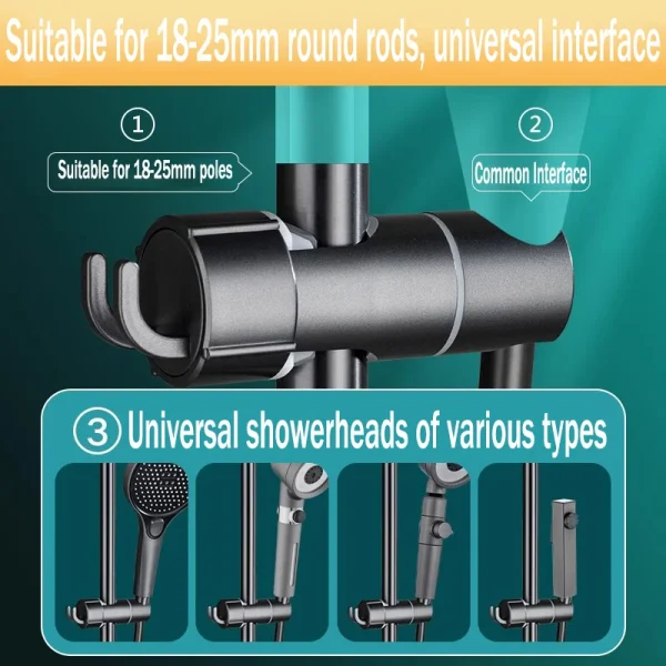 ABS Adjustable Shower Head Holder Shower Holder Clamp Showerhead Rail Slide Bracket Bathroom Accessories Rotation Hook Design 2