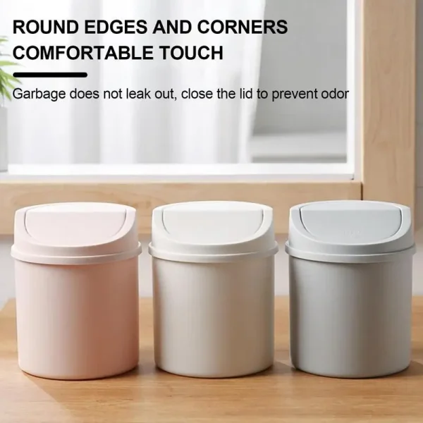 Mini Waste Bin with Lid Desktop Table Roll Swing Lid Waste Bin Small Trash Can Bedroom Office Desk Storage Box Home Supplies 2