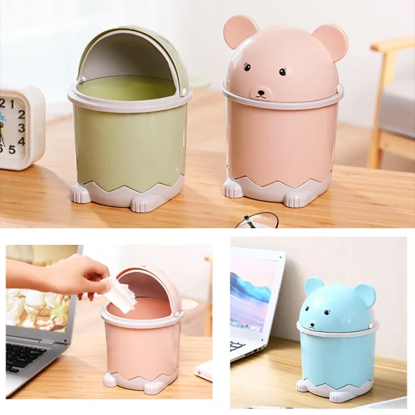 Desktop Dustbin Trash Can Rubbish Bin Flip Mini Cute Animal Flip Paper Basket with Lid Storage Bin Furniture Cleaning Garbage 4