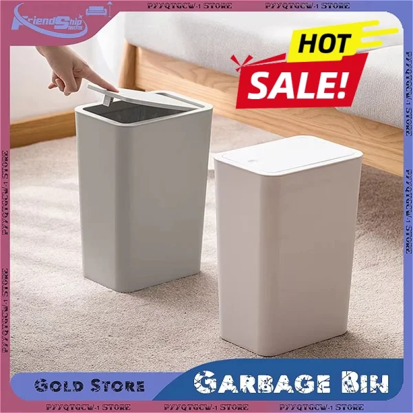 Trash Can Bathroom Kitchen Bedroom Living Room Plastic Trash Bin Space Saving Small Press Gap Garbage Bin with Lid Home Supplies 1