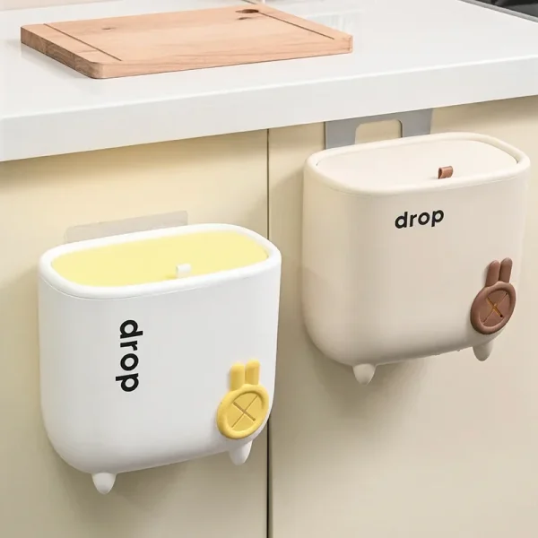 Kitchen Trash Can Wall Mounted Recycling Garbage Basket with Lid For Cabinet Door  Large Capacity Hanging Trash Bin 3