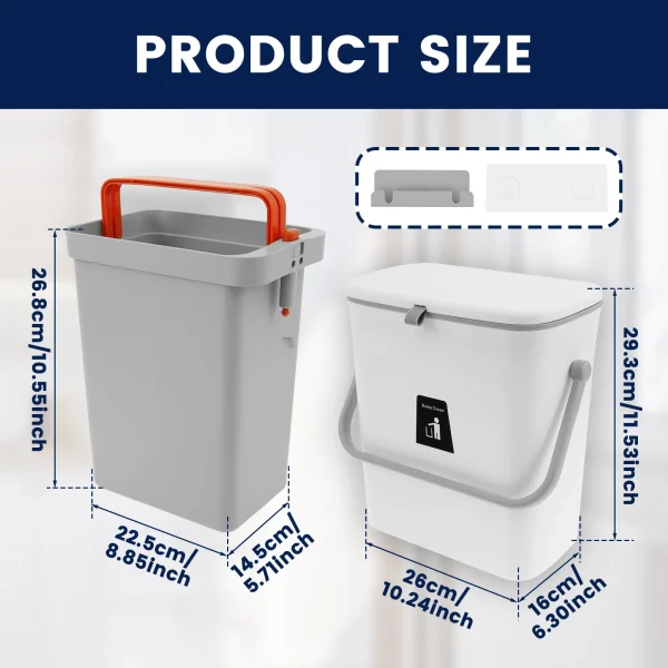 9L Wall Mounted Trash Can Kitchen Food Garbage Bin Cabinet Under Hanging Large Capacity Flip Type Sink Bathroom Waste Bin 6