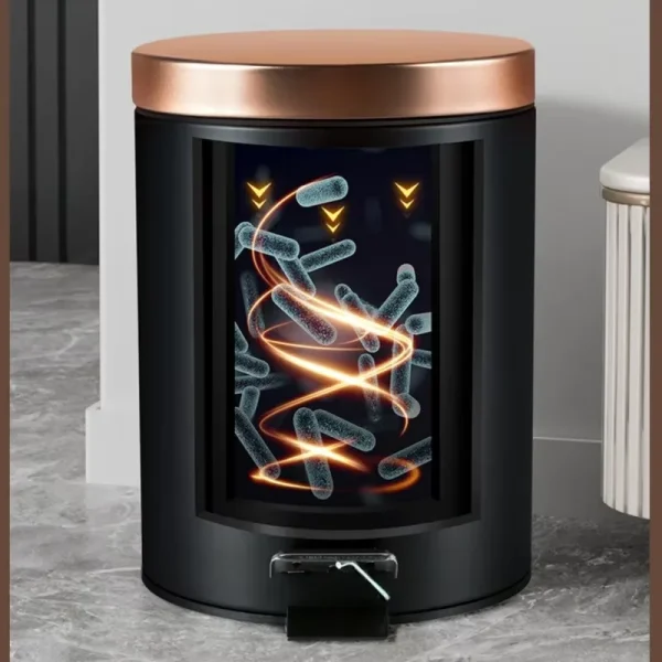 Small Trash Can with Lid & Step Pedal - 5L Round Garbage Bin with Removeable Inner Bucket - Garbage Can for Bathroom, Bedroom 4
