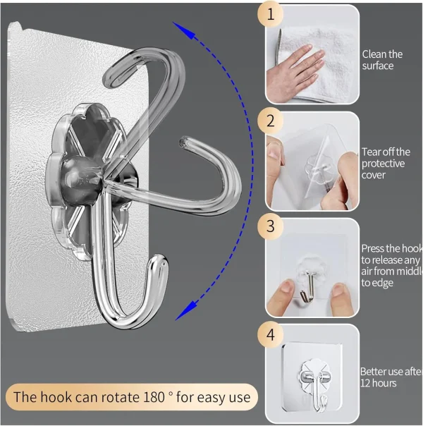 5/50pcs Transparent Stainless Steel Strong Self Adhesive Hooks Key Storage Hanger for Kitchen Bathroom Door Wall Multi-Function 4