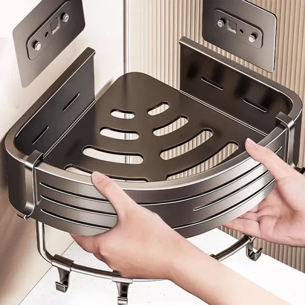 No-Drill Aluminum Bathroom Shelf Shelves Shampoo Makeup Storage Holder Kitchen Organizer Wall Mounted Bathroom Accessories 1