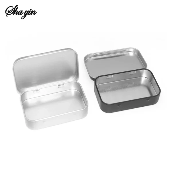 Metal Rectangular Empty Mini Tin Box Tinplate Push Candy Pill Cases Bins Jar Hinged Containers Small Organizer Storage Box 4