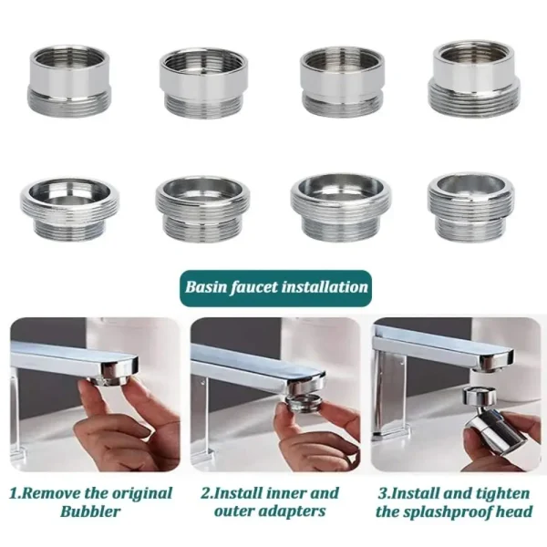 Kitchen Faucet Adapter Set 18/20/22/24mm To 22mm With Washer Metal Male Female Saving Tap Aerator Connector Bathroom Accessories 1