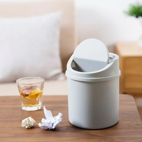 Mini Waste Bin Trash Can Desktop Garbage Basket Table Roll Swing Lid Small Scissors Pencil Household Office Storage Accessories 3