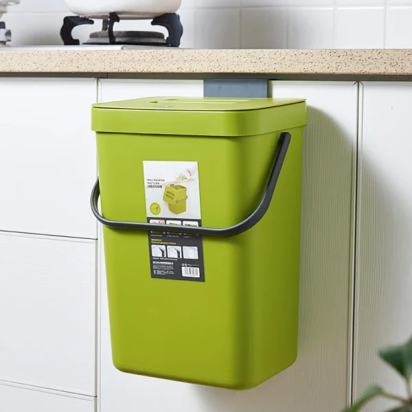 5L 4 Colors Hanging Trash Can With Lid Under Sink For Kitchen Food Waste Bin Compost Bin Wall Mounted Storage Bucket Garbage Bin 4