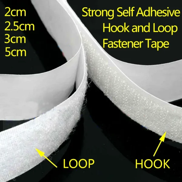 1/3/5M Strong Self-adhesive Fastener Tape Hook and Loop Magic Nylon Sticker Tape adhesive with Glue for DIY Craft 20-50MM White 1