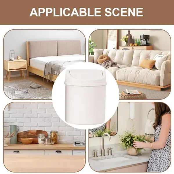 Mini Waste Bin with Lid Desktop Table Roll Swing Lid Waste Bin Small Trash Can Bedroom Office Desk Storage Box Home Supplies 5