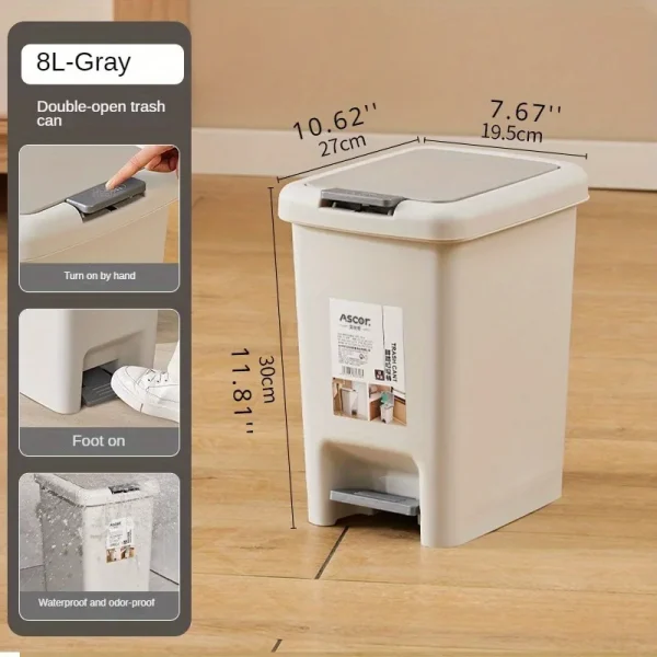 Large Capacity Garbage Bin with Lid Household Bathroom Living Room Kitchen Bedroom Light Luxury Pedal and Press Type Garbage Bin 5