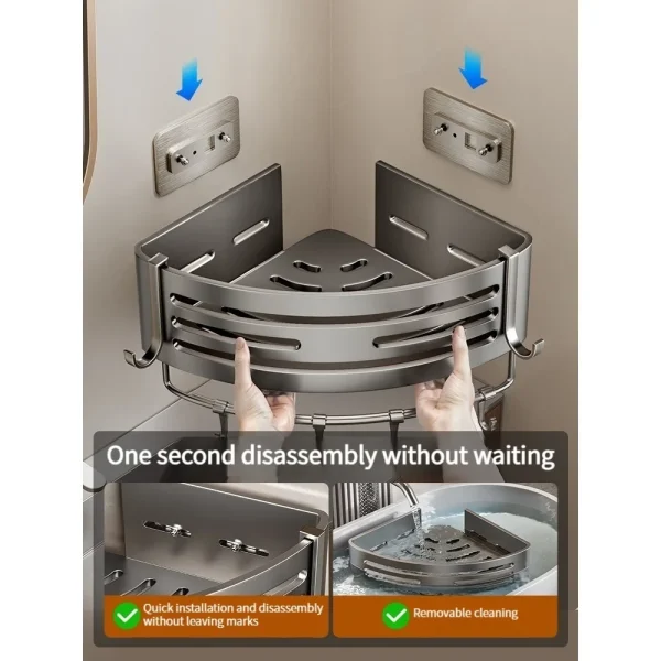 No-Drill Aluminum Bathroom Shelf Shelves Shampoo Makeup Storage Holder Kitchen Organizer Wall Mounted Bathroom Accessories 2