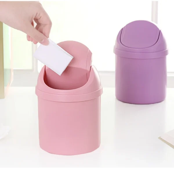 Mini Desktop Bin Small Trash Can Tube with Cover Bedroom Trash Garbage Can Clean Workspace Kitchen Storage Box Home Desk Dustbin 5