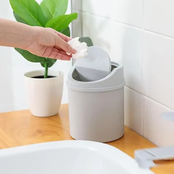 Mini Waste Bin Trash Can with Cover Desktop Garbage Basket Roll Swing Lid Small Dustbin Household Office Storage Accessories 5