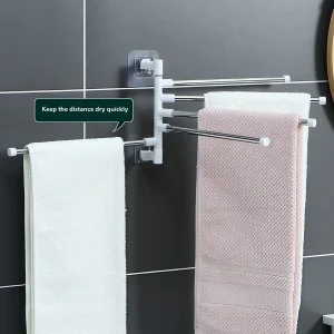 Wall Mounted Rotatable Towel Holder Rack Bathroom Accessories Aluminum Space Saver Hanging Towel Hanger 2/4/6/8 Poles 1