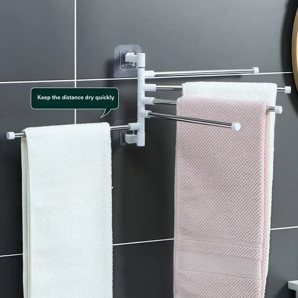 Wall Mounted Rotatable Towel Holder Rack Bathroom Accessories Aluminum Space Saver Hanging Towel Hanger 2/4/6/8 Poles 1
