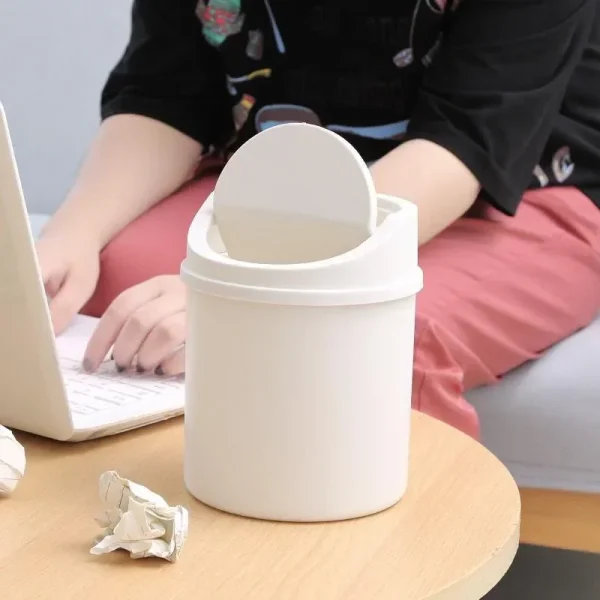 Mini Desktop Bin Small Trash Can Tube with Cover Bedroom Trash Can Garbage Can Clean Workspace Storage Box Home Desk 2