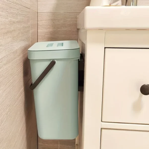 Wall Mounted Trash Can Space Saving Kitchen Bin, No Drill Hanging Dustbin with Slow Close Lid, Office Eco Sealed Waste Basket 3