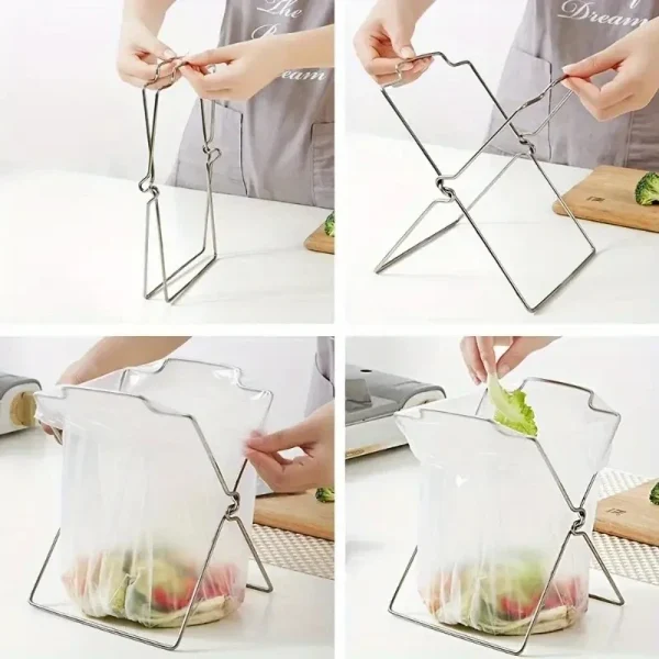 Stainless Steel Trash Rack Foldable Kitchen Desktop Office Trash Holder Trash Bag Towel Hanger Kitchen Garbage Bin  Garbage Can 4