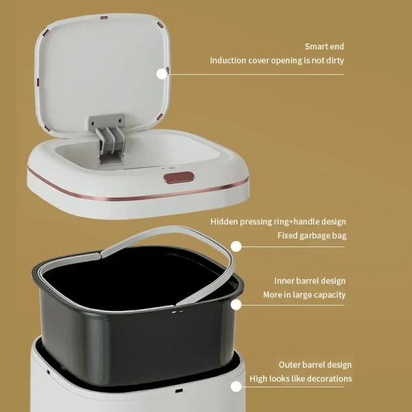 20/24/35/40L Smart Sensor Trash Can Large Capacity Induction Trash Bin Electric Touchless Wastebasket For Kitchen Bathroom 3