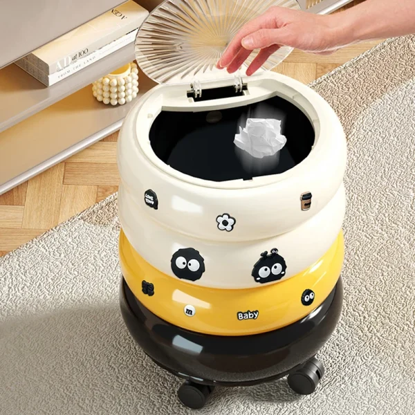 12L Large Capacity Garbage Bin With Lid And Wheel, Suitable For Bedrooms, Living Rooms, Offices, Kitchens, Press To Open Lid 6