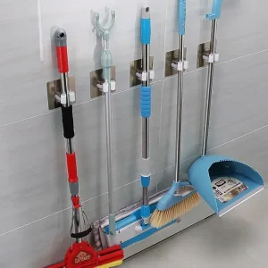 2/1pcs Punch-free Mop Holder Bathroom Shelf Wall-Mounted Mop Broom Hanger Self Adhesive Hooks Bathroom Storage Home Accessories 1