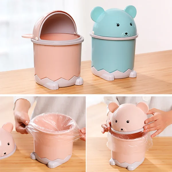 Desktop Dustbin Trash Can Rubbish Bin Flip Mini Cute Animal Flip Paper Basket with Lid Storage Bin Furniture Cleaning Garbage 5