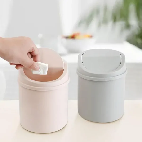 Mini Waste Bin Trash Can with Cover Desktop Garbage Basket Roll Swing Lid Small Dustbin Household Office Storage Accessories 1